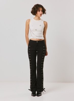 Calça Bootcut Com Amarração Lateral