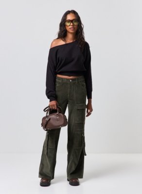 Calça Cargo Wide Leg Cotelê