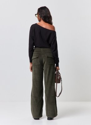 Calça Cargo Wide Leg Cotelê