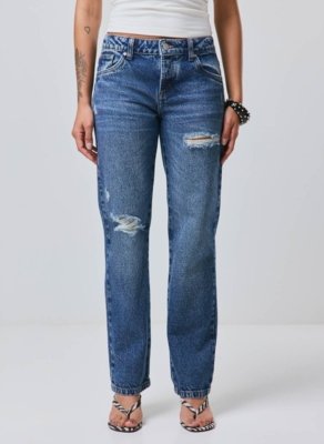 Calça Jeans Reta Com Puídos