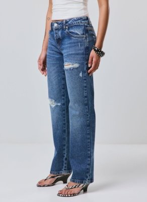 Calça Jeans Reta Com Puídos