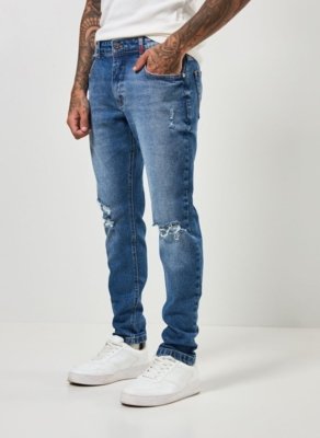 Calça Jeans Skinny Com Elastano E Rasgos