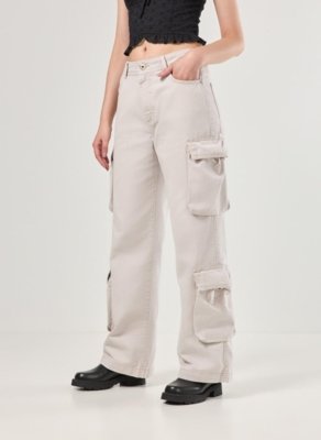 Calça Sarja Cargo Wide Leg