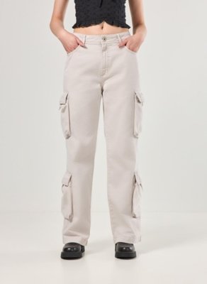 Calça Sarja Cargo Wide Leg