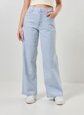 Calça Sarja Wide Leg Listrada