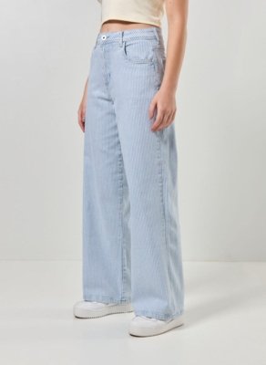 Calça Sarja Wide Leg Listrada