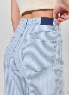 Calça Sarja Wide Leg Listrada