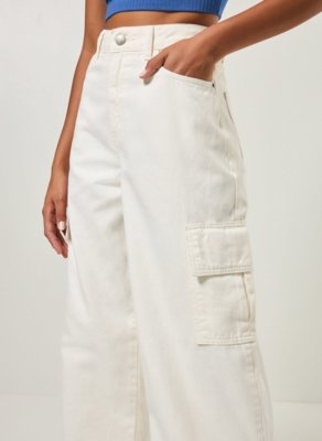 Calça Wide Leg Cargo Off-White