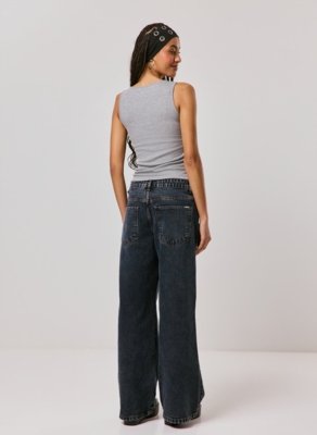 Calça Wide Leg Jeans Cós Transpassado