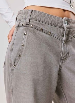 Calça Wide Leg Low Rise Studded