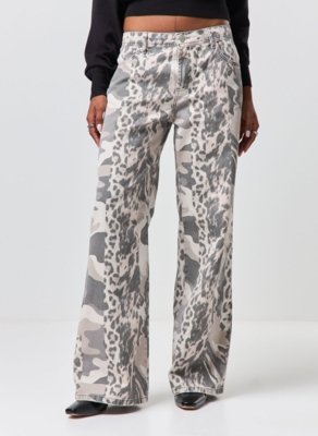 Calça Wide Leg Mix De Estampas