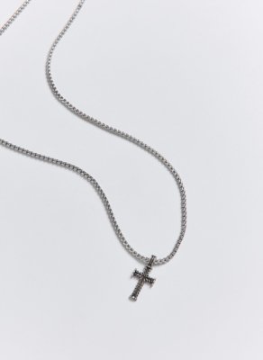 Colar Prateado Pingente Cruz