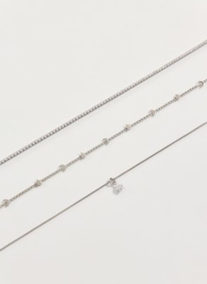Conjunto 3 Colares Prateados Riviera Estrelas
