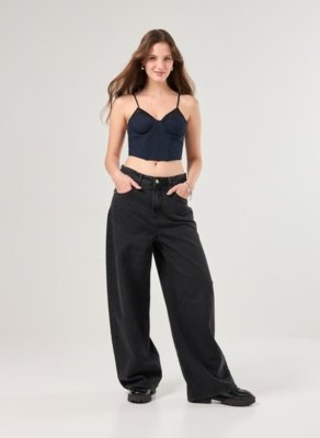 Corselet Marinho Tule E Renda