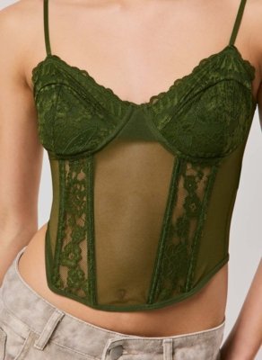 Corset Tule E Renda Verde Militar