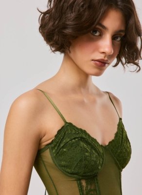 Corset Tule E Renda Verde Militar