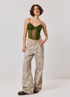 Corset Tule E Renda Verde Militar