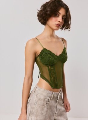 Corset Tule E Renda Verde Militar