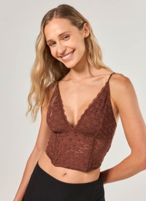 Cropped Corselet Renda Marrom