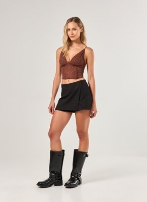 Cropped Corselet Renda Marrom