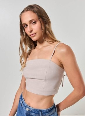 Cropped Linho Areia Alcinha