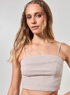 Cropped Linho Areia Alcinha