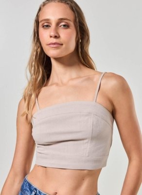 Cropped Linho Areia Alcinha