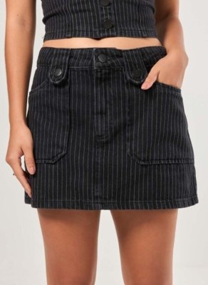 Saia Jeans Preta Risca De Giz
