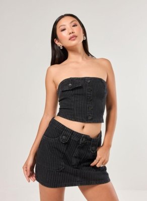Saia Jeans Preta Risca De Giz