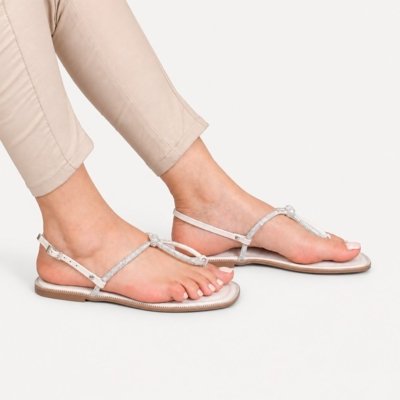 Rasteira Zatta com Strass Nó Frontal  Aurora Off White