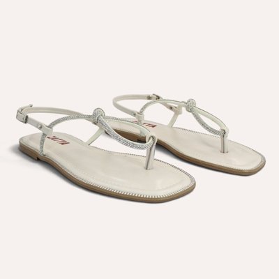 Rasteira Zatta com Strass Nó Frontal  Aurora Off White