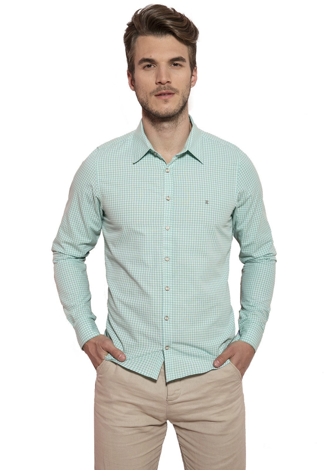 camisa social verde agua masculina