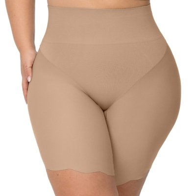 Bermuda Modeladora Plus Size Cós Duplo Corte a Laser Invisible Bege