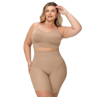 Bermuda Modeladora Plus Size Cós Duplo Corte a Laser Invisible Bege