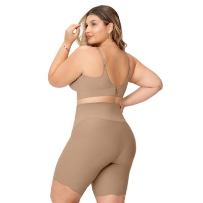 Bermuda Modeladora Plus Size Cós Duplo Corte a Laser Invisible Bege