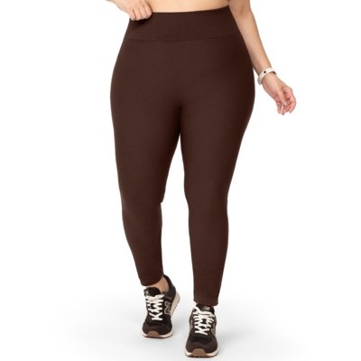 Calça Legging Fitness Plus Size Jacquard Cós Ribana Marrom