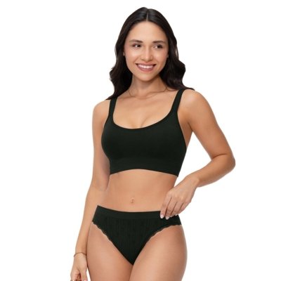 Calcinha Biquíni Anatômico Jacquard com Renda sem Costura Preto