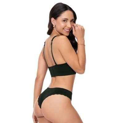 Calcinha Biquíni Anatômico Jacquard com Renda sem Costura Preto
