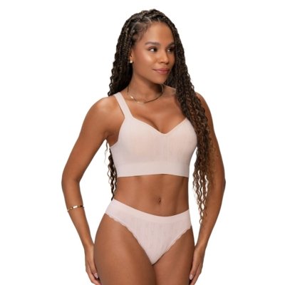 Calcinha Biquíni Anatômico Jacquard com Renda sem Costura Rosa