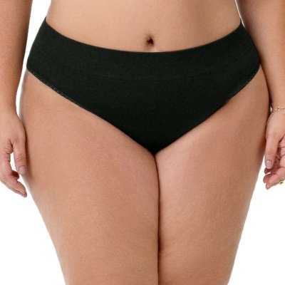 Calcinha Biquíni Jacquard sem Costura Plus Size Preto Zee Rucci
