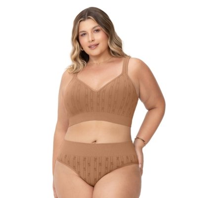 Calcinha Biquini Plus Size Cós Alto Anatômica Bege