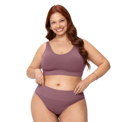 Calcinha Fio Jacquard Geométrico Plus Size Cós Alto Lilás