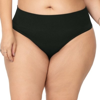 Calcinha Fio Jacquard Geométrico Plus Size Cós Alto Preto
