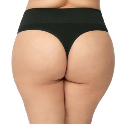 Calcinha Fio Jacquard Geométrico Plus Size Cós Alto Preto