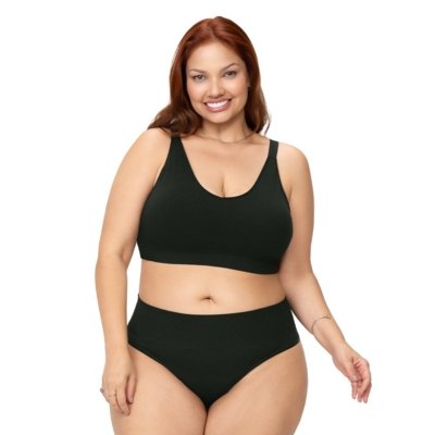 Calcinha Fio Jacquard Geométrico Plus Size Cós Alto Preto