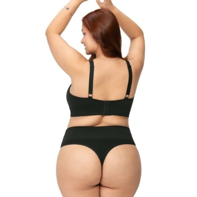 Calcinha Fio Jacquard Geométrico Plus Size Cós Alto Preto