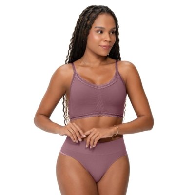 Calcinha Fio com Renda Cós Alto Lilás