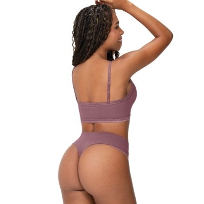 Calcinha Fio com Renda Cós Alto Lilás