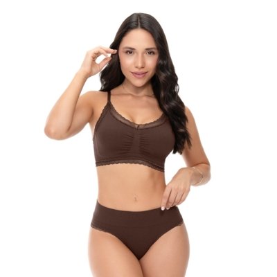 Calcinha Fio com Renda Cós Alto Marrom