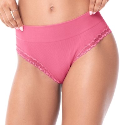 Calcinha Tanga Rib e Renda sem Costura Rosa Deserto